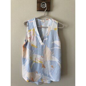 Finn & Grace Womens Size S Light Blue Sleeveless Blouse Abstract Floral